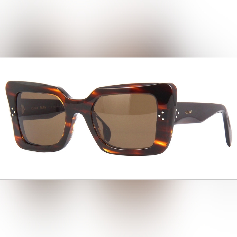 Celine Square Striped Havana Brown Lens Sunglasses